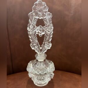 Beautiful Vintage Ornate Glass Perfume Bottle W Stopper Vanity Decor